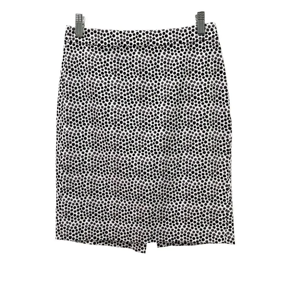 J. Crew Women's The Pencil Skirt 0 Brown & White Polka Dot Print 37532 Stretch